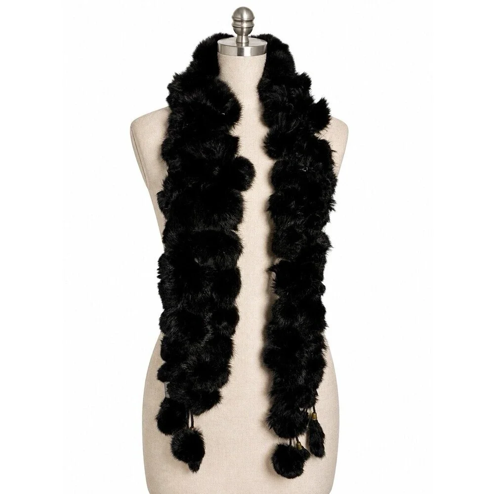 Belle Fare Hoya knitted rex rabbit ruffle scarf real fur